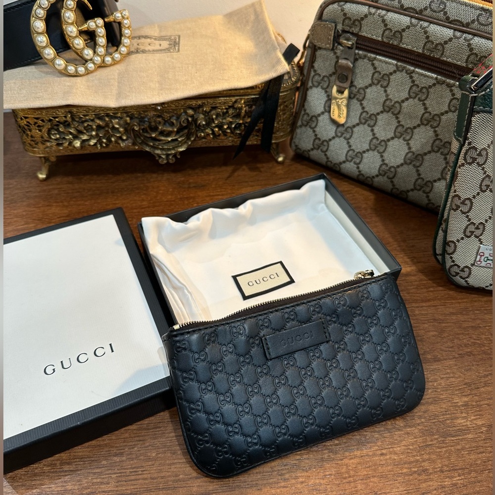 Gucci Microguccissima Key Ring Coin Case - Black